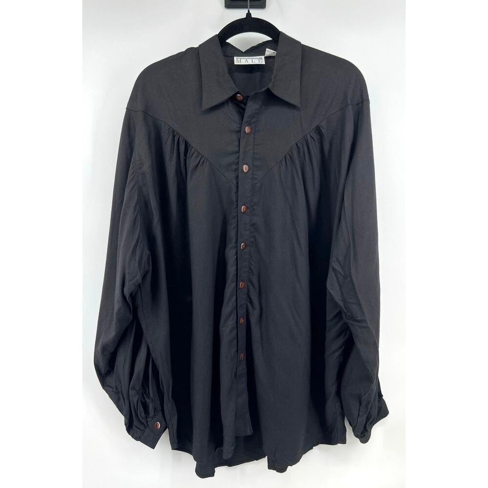 Vintage International Male Men's Button Down Shirt Size L Black Pleated